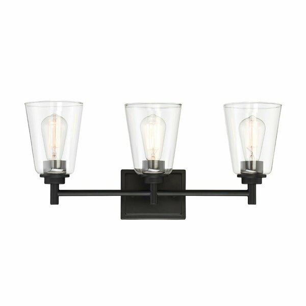 Designers Fountain Westin 22.5in 3-Light Matte Black Modern Industrial Indoor Vanity Light with Clear Glass Shades 95703-MB